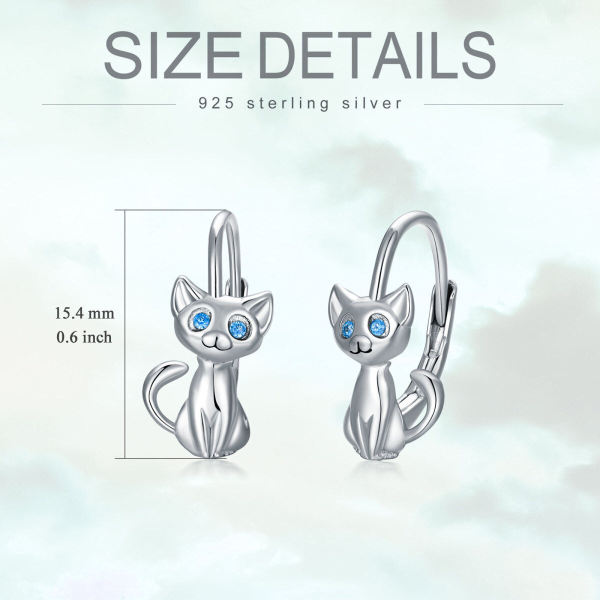 Sterling Silver Circular Shaped Cubic Zirconia Cat Hoop Earrings-5