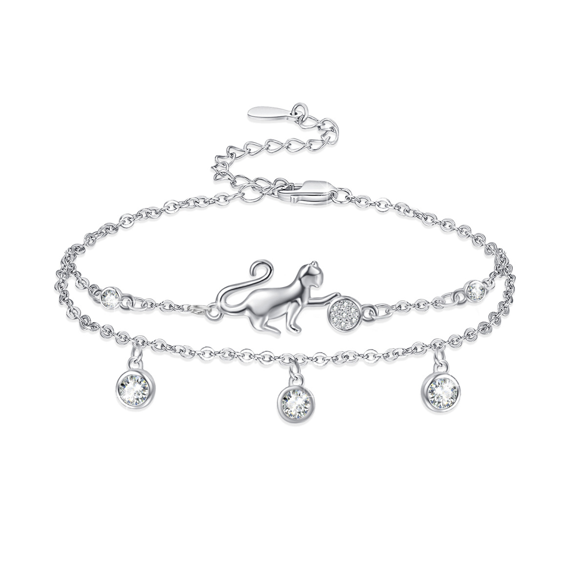 Bracelet en argent sterling en forme de chat avec zircon cubique-1