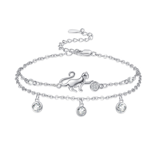 Bracciale circolare in argento sterling a forma di gatto con zirconia cubica