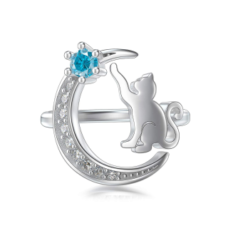 Sterling Silver Circular Shaped Cubic Zirconia Cat Open Ring-59