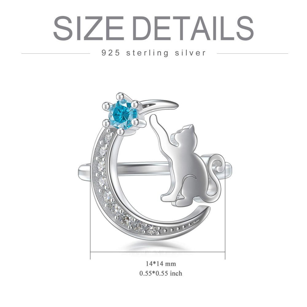 Sterling Silver Round Shaped Cubic Zirconia Cat Open Ring-5