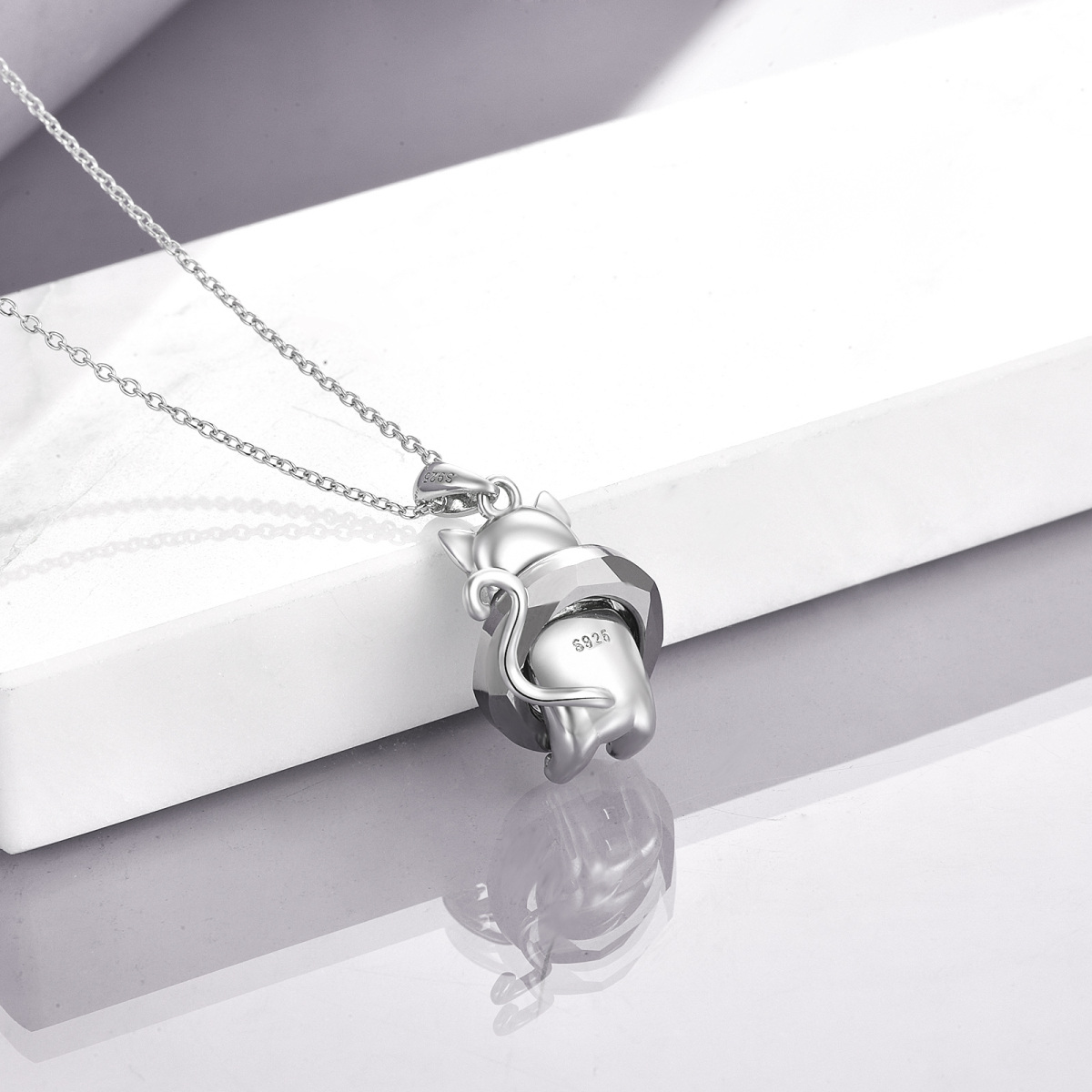 Collier en argent sterling avec pendentif chat de forme circulaire-4