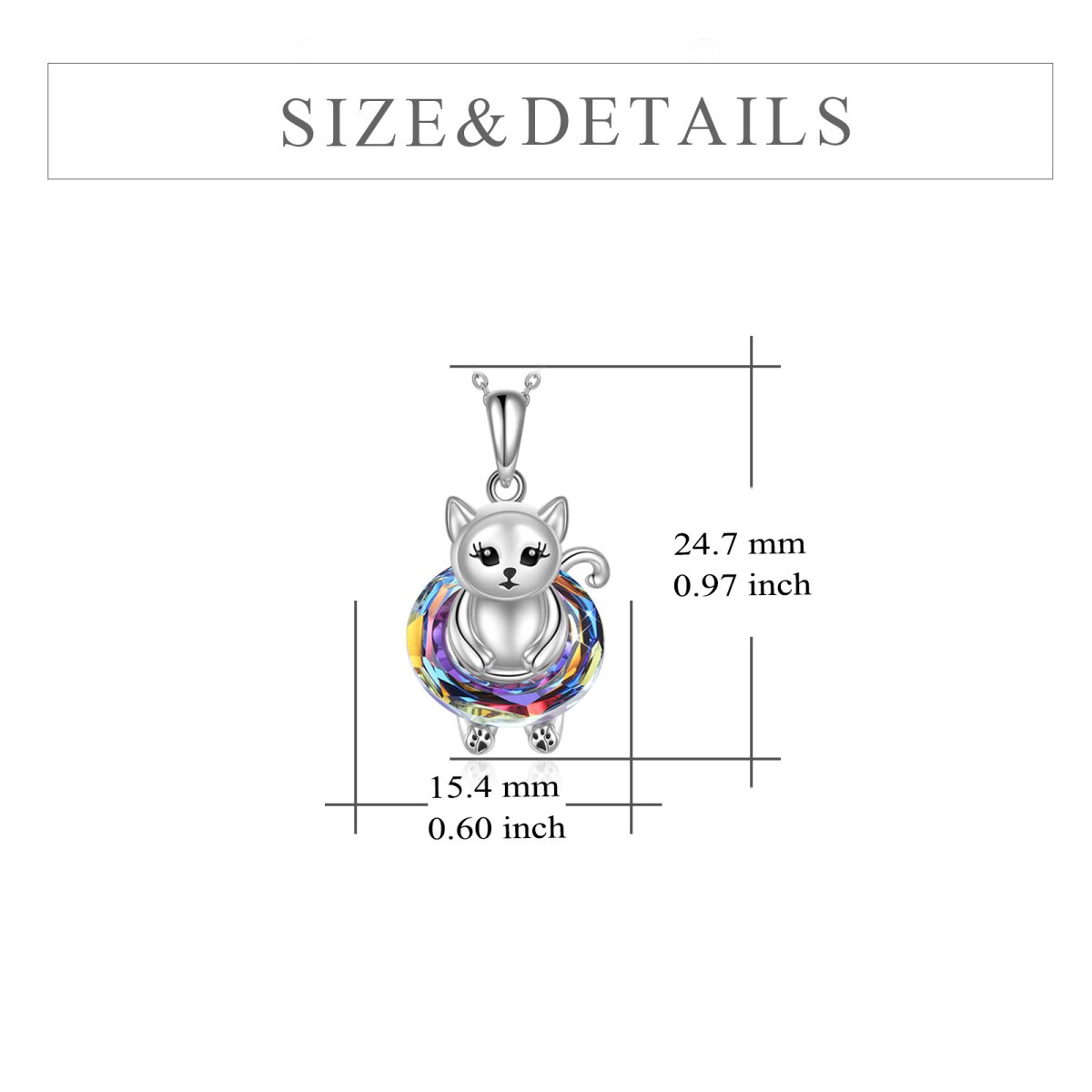 Sterling Silver Circular Shaped Cat Pendant Necklace-5