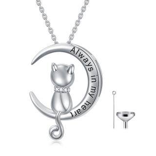 Sterling Silver Circular Shaped Cat Urn Necklace for Ashes with Engraved Word-51