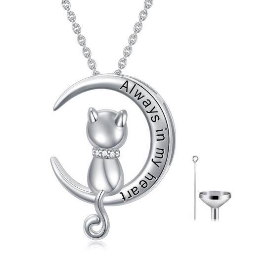 Sterling Silver Circular Shaped Cat Urn Necklace for Ashes with Engraved Word