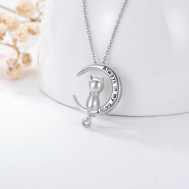 Sterling Silver Circular Shaped Cat Urn Necklace for Ashes with Engraved Word-3