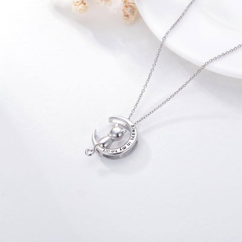 Sterling Silver Circular Shaped Cat Urn Necklace for Ashes with Engraved Word-4