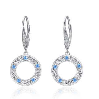 Sterling Silver Circular Shaped Cubic Zirconia Celtic Knot & Circle Lever-back Earrings-20