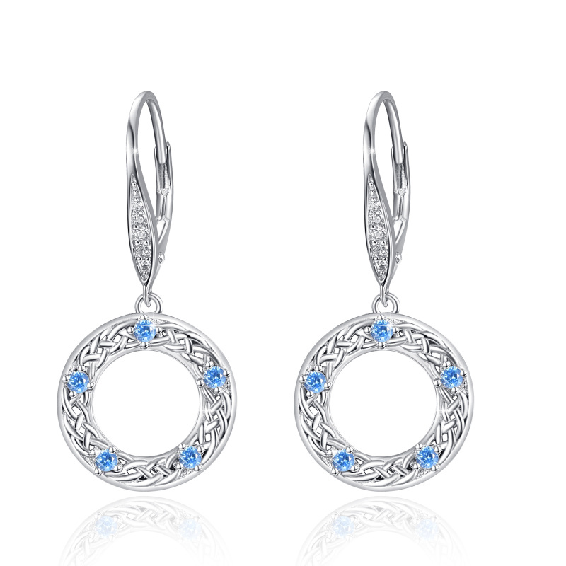 Sterling Silver Circular Shaped Cubic Zirconia Celtic Knot & Circle Lever-back Earrings-1