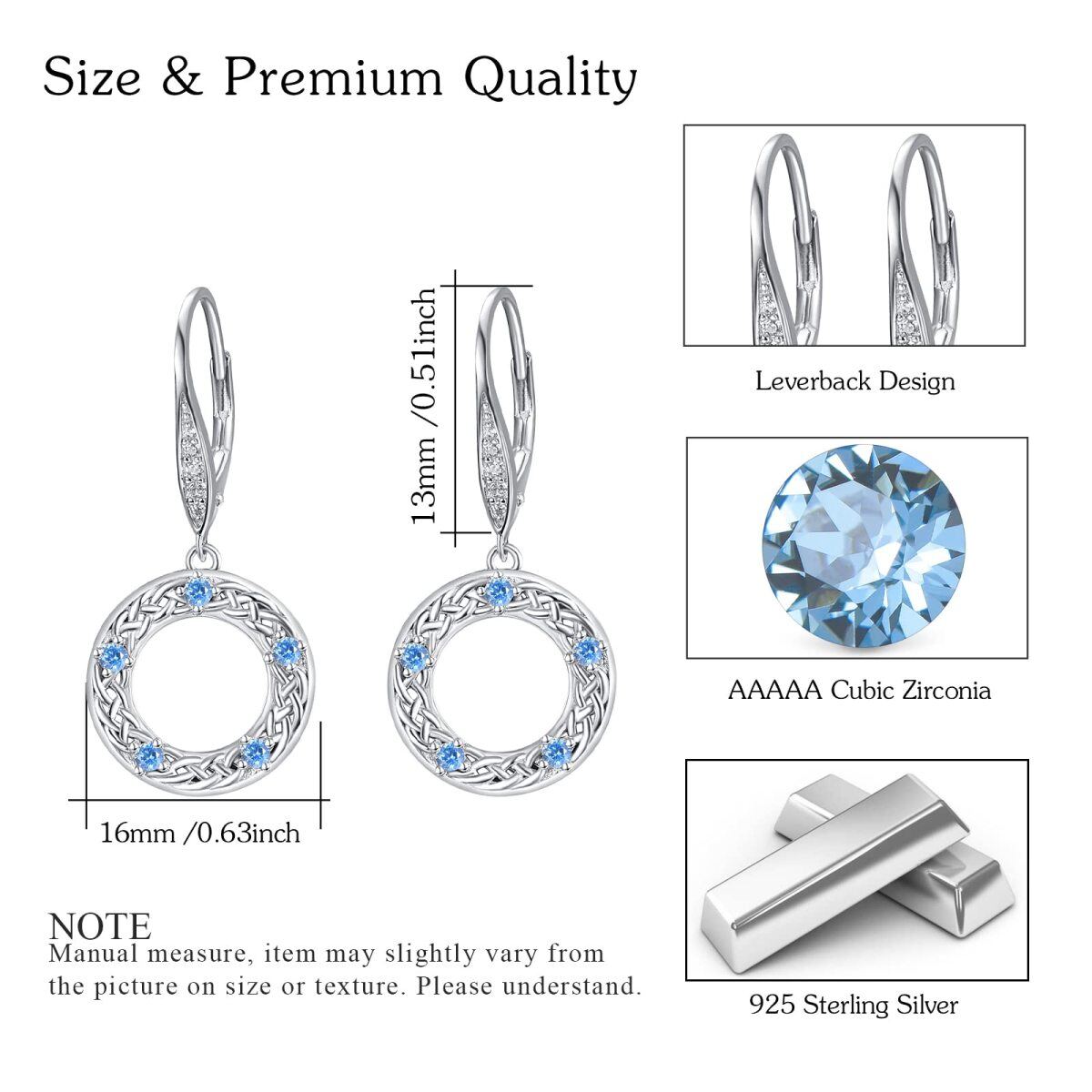 Sterling Silver Circular Shaped Cubic Zirconia Celtic Knot & Circle Lever-back Earrings-5