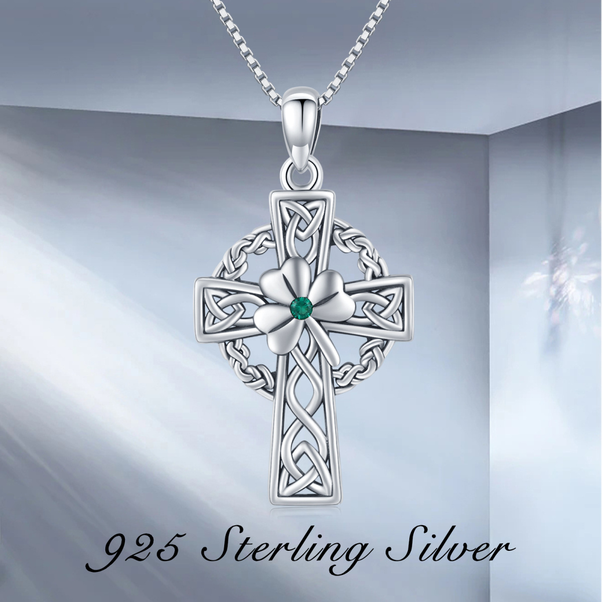 Sterling Silber kreisförmig Cubic Zirkonia keltischen Knoten & Kreuz Anhänger Halskette-6