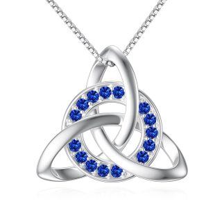 Sterling Silver Circular Shaped Celtic Knot Crystal Pendant Necklace-3