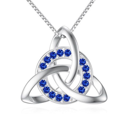 Collana con ciondolo di cristallo a forma di nodo celtico circolare in argento sterling