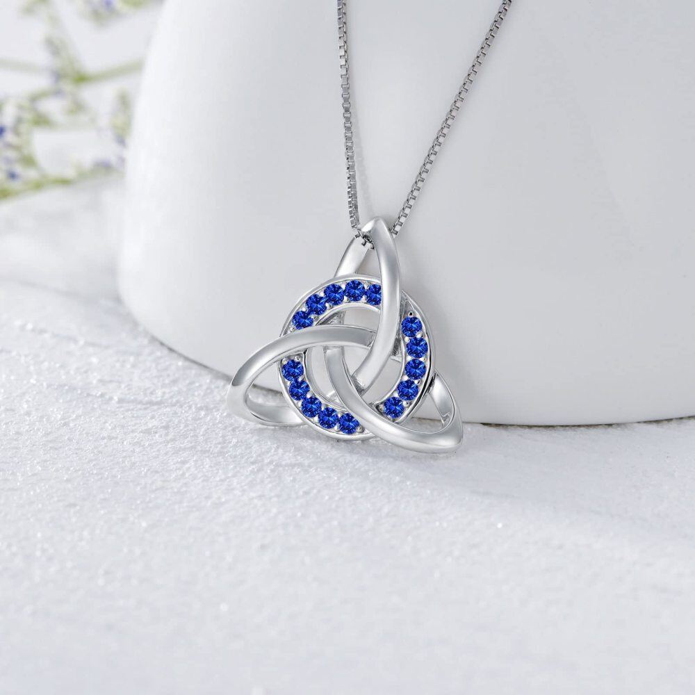 Sterling Silver Circular Shaped Celtic Knot Crystal Pendant Necklace-3
