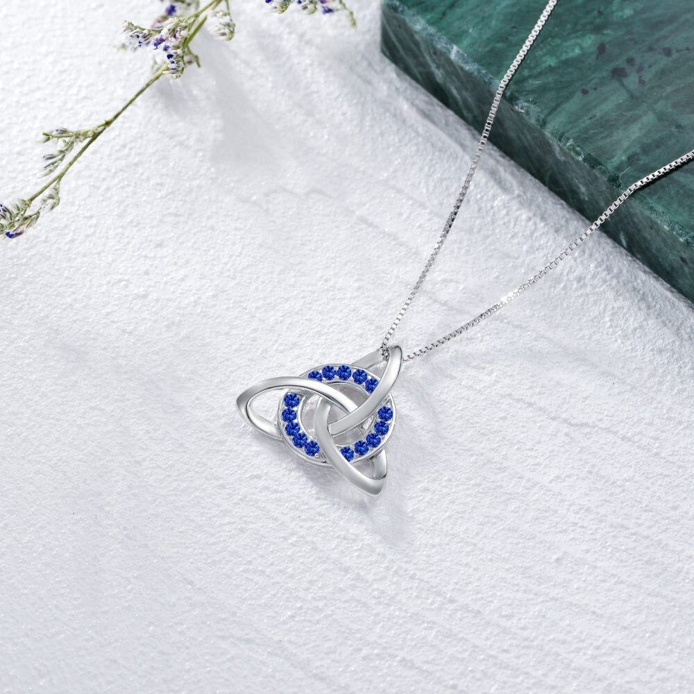 Sterling Silver Circular Shaped Celtic Knot Crystal Pendant Necklace-4