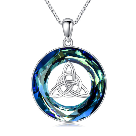 Sterling Silver Circular Shaped Celtic Knot Crystal Pendant Necklace