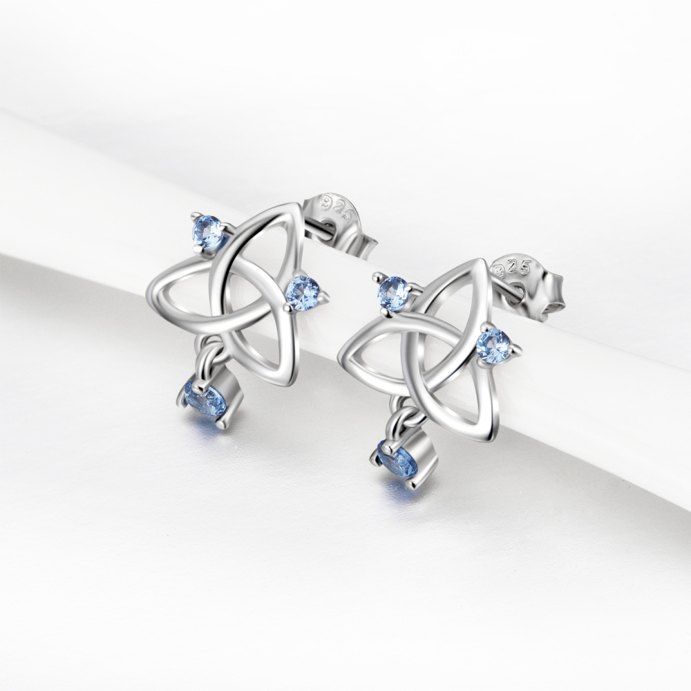 Sterling Silver Cubic Zirconia Celtic Knot Drop Earrings-3