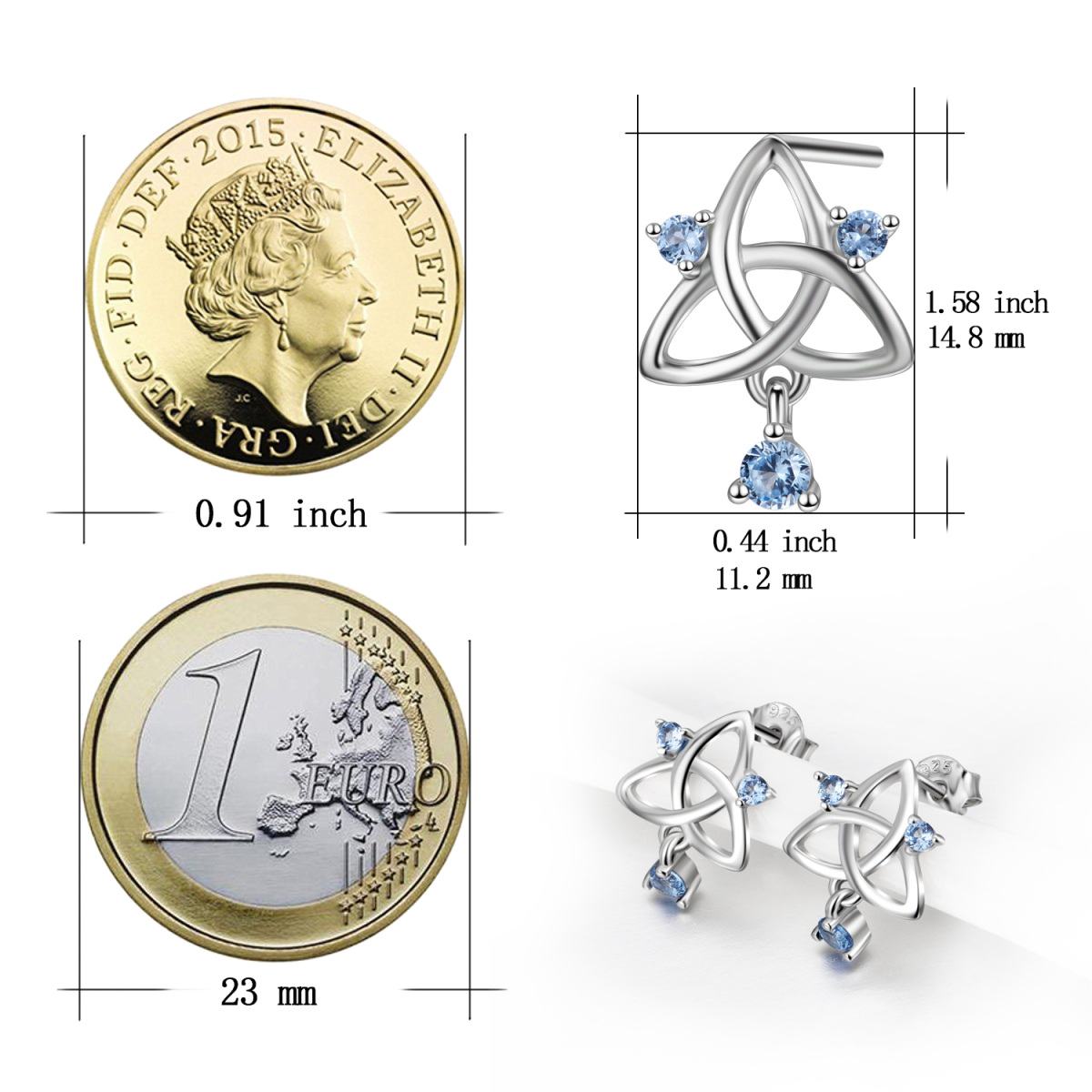 Pendientes de plata de ley con forma circular de circonita y nudo celta-5