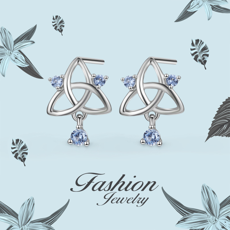 Srebrne kolczyki z cyrkonią sześcienną i węzłem celtyckim-5