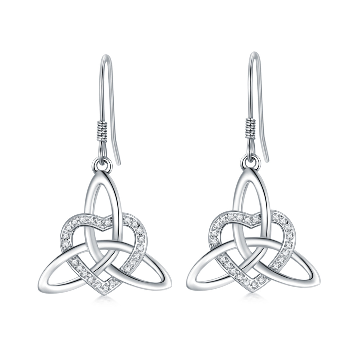 Boucles d'oreilles pendantes en argent sterling avec nœud celtique et cœur en zircon cubiq-1