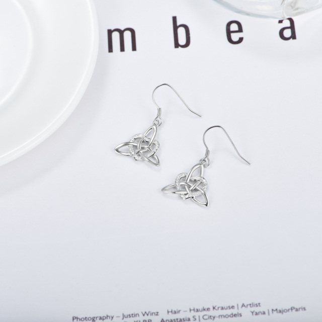 Boucles d'oreilles pendantes en argent sterling avec nœud celtique et cœur en zircon cubiq-5