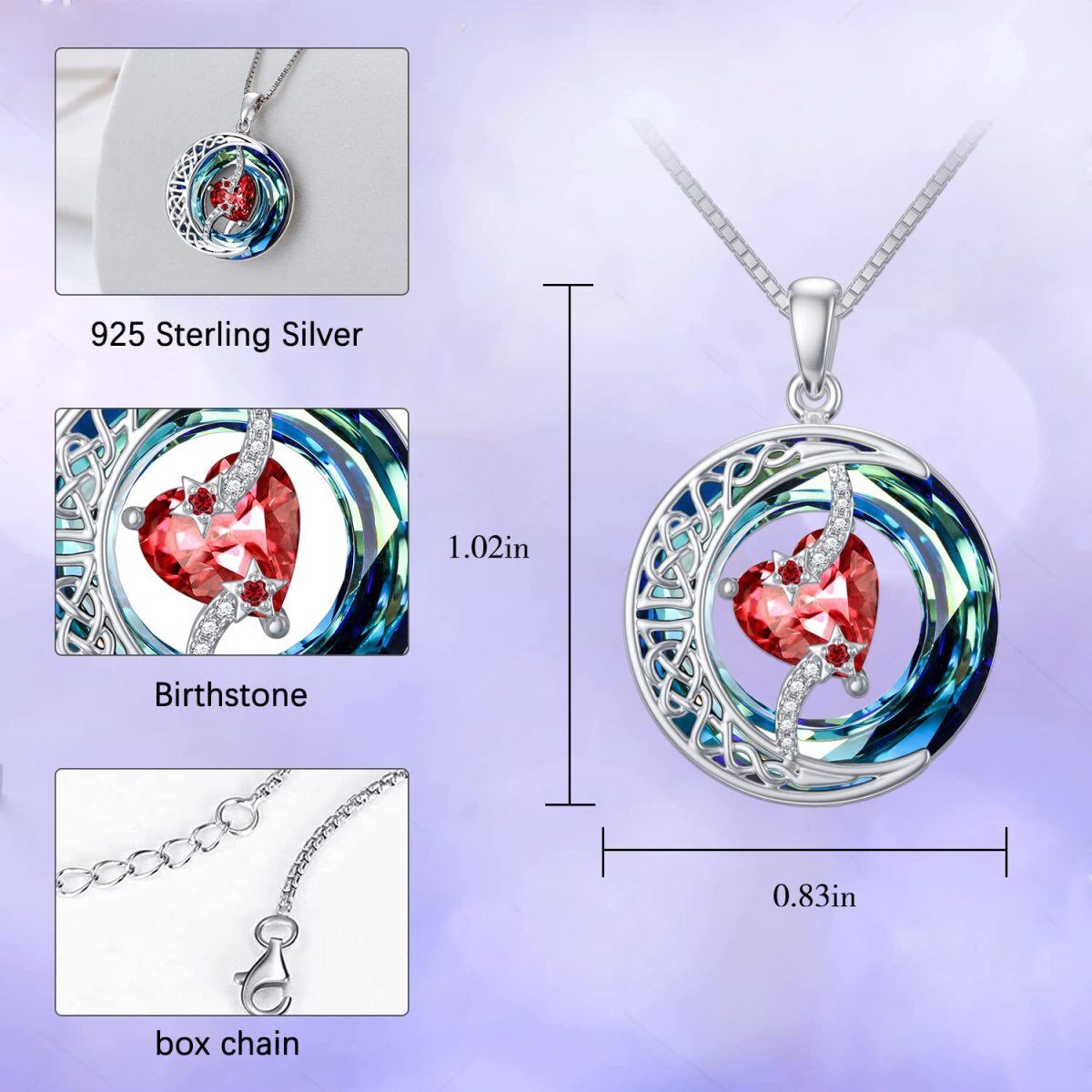 Sterling Silver Heart Crystal Celtic Knot & Moon With Star Pendant Necklace For Women Best Friends-4