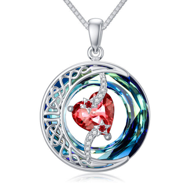 Sterling Silver Circular Shaped Celtic Knot & Heart & Moon & Star Crystal Pendant Necklace-2