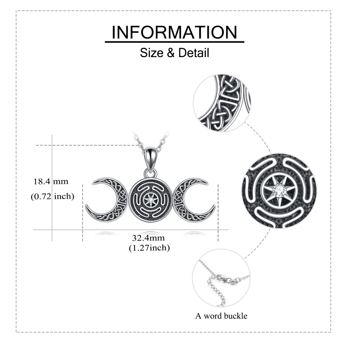 Sterling Silver Circular Cubic Zirconia Moon Celtic Knot With Hecate Wheel Pendant Necklace For Unisex-5