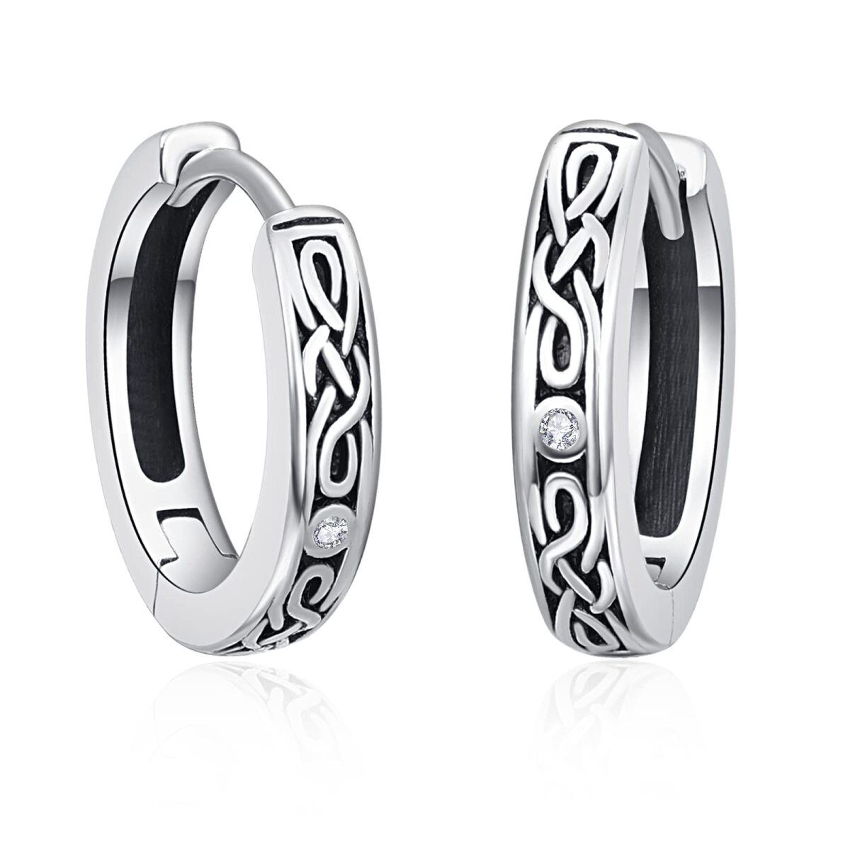 Sterling Silver Circular Shaped Cubic Zirconia Celtic Knot Hoop Earrings-1