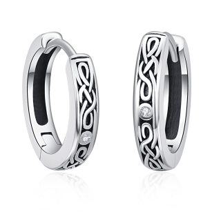 Sterling Silver Circular Shaped Cubic Zirconia Celtic Knot Hoop Earrings-36