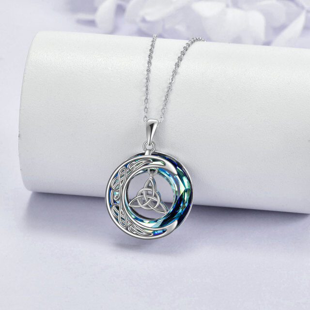 Sterling Silver Circular Shaped Celtic Knot & Moon Crystal Pendant Necklace-3