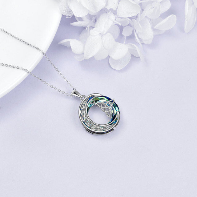 Sterling Silver Circular Shaped Celtic Knot & Moon Crystal Pendant Necklace-4