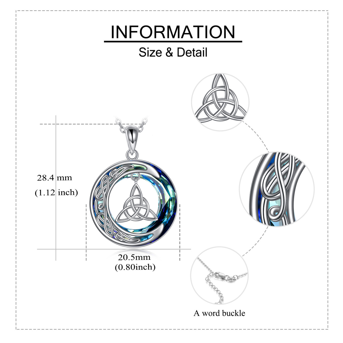 Sterling Silver Circular Shaped Celtic Knot & Moon Crystal Pendant Necklace-5