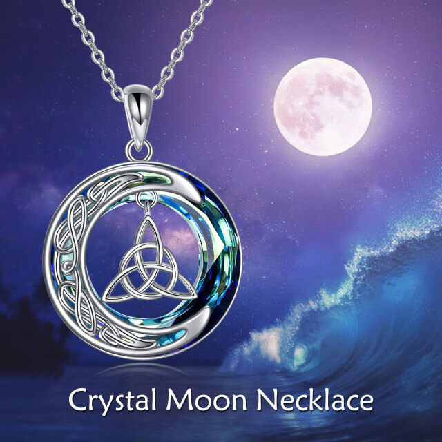 Sterling Silver Circular Shaped Celtic Knot & Moon Crystal Pendant Necklace-6