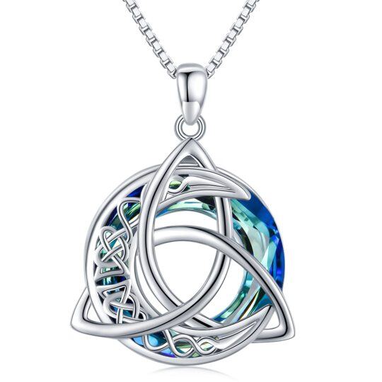 Sterling Silver Circular Shaped Celtic Knot & Moon Crystal Pendant Necklace