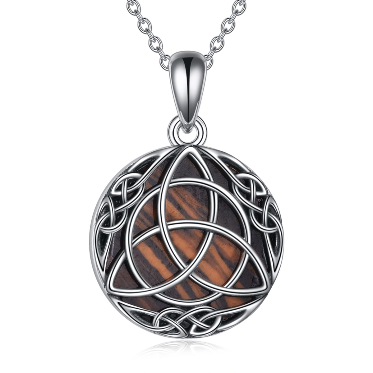 Collana con ciondolo a forma di nodo celtico circolare in argento sterling-1