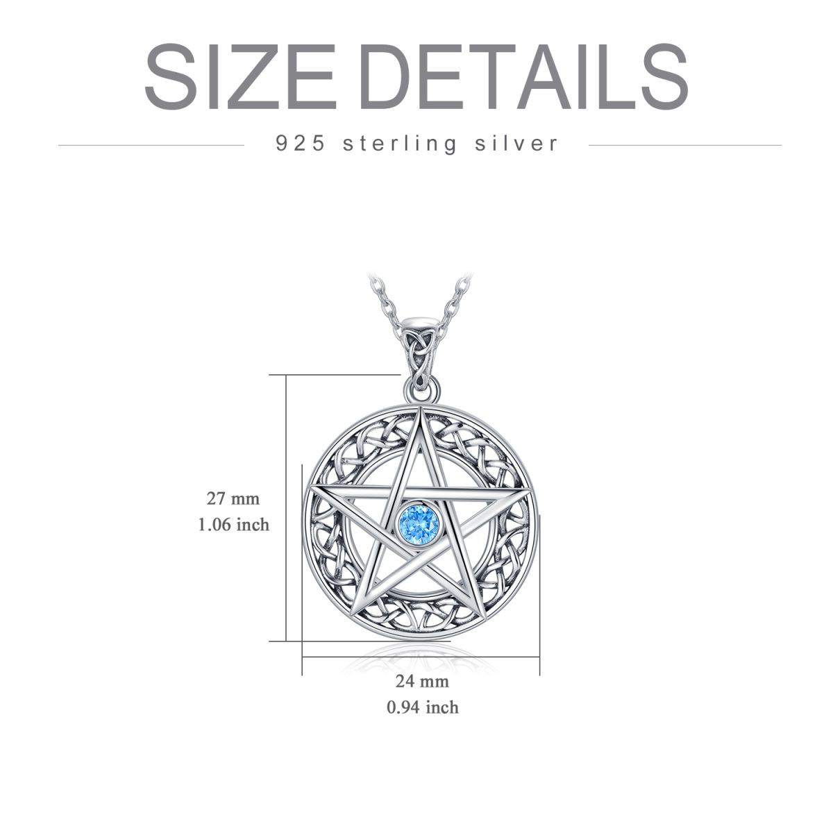 Sterling Silver Circular Shaped Cubic Zirconia Celtic Knot & Pentagram Pendant Necklace-5