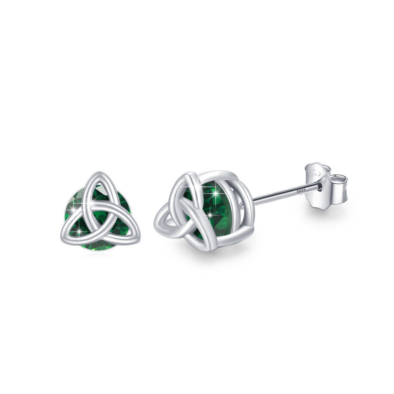 Sterling Silver Circular Shaped Cubic Zirconia Celtic Knot Stud Earrings-3