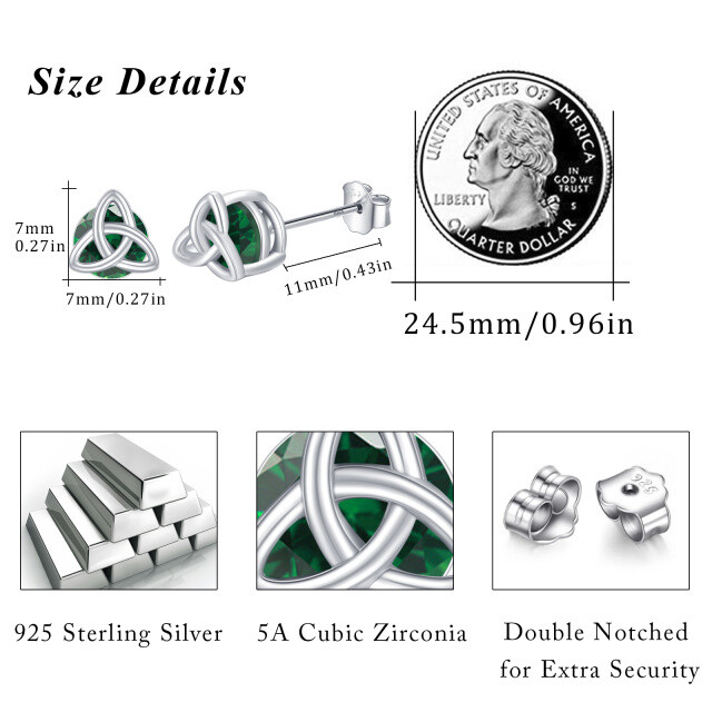 Pendientes de plata de ley con forma circular de circonita y nudo celta-5