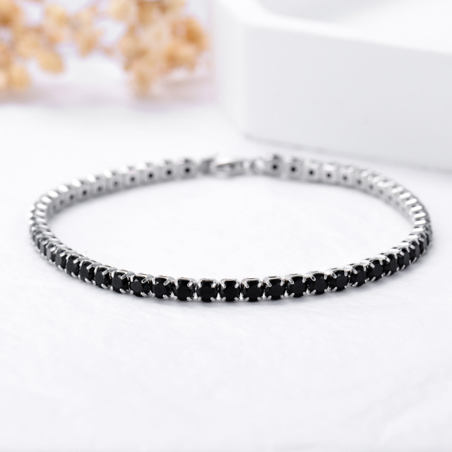 Sterling Silver Circular Shaped Cubic Zirconia Chain Bracelet-4