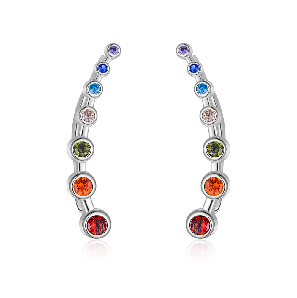 Sterling Silver Circular Shaped Cubic Zirconia Chakras Climber Earrings-1