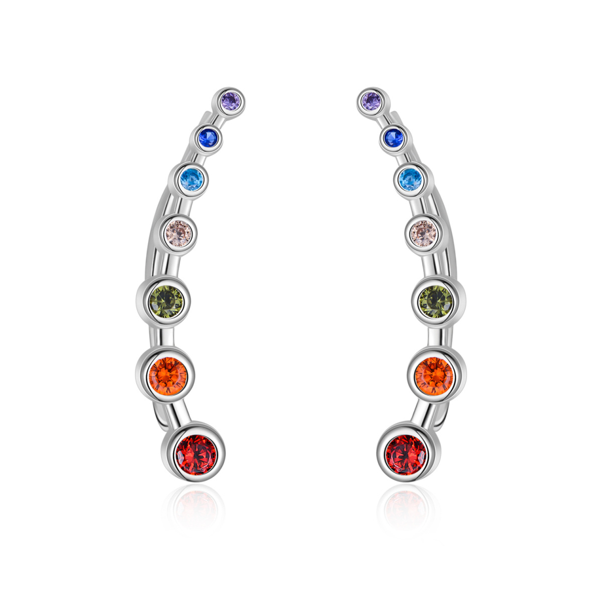 Srebrne kolczyki z cyrkoniami Chakras Climber Earrings-1