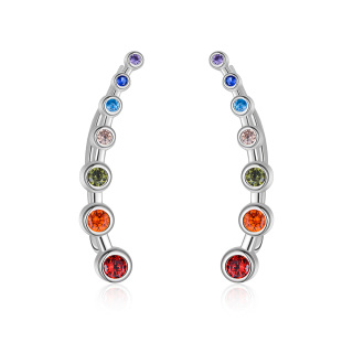 Sterling Silver Circular Shaped Cubic Zirconia Chakras Climber Earrings-45