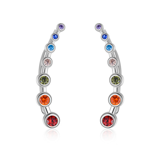 Boucles d'oreilles en argent sterling avec chakras en zircon cubique de forme circulaire