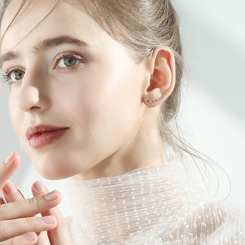 Brincos de prata esterlina com zircónias cúbicas em forma de círculo para escalada de chak-2