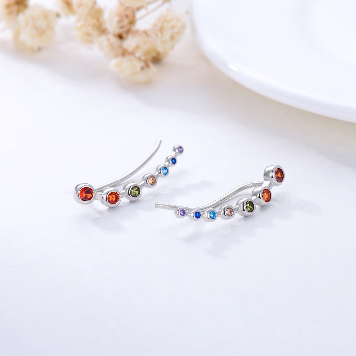 Boucles d'oreilles en argent sterling avec chakras en zircon cubique de forme circulaire-4