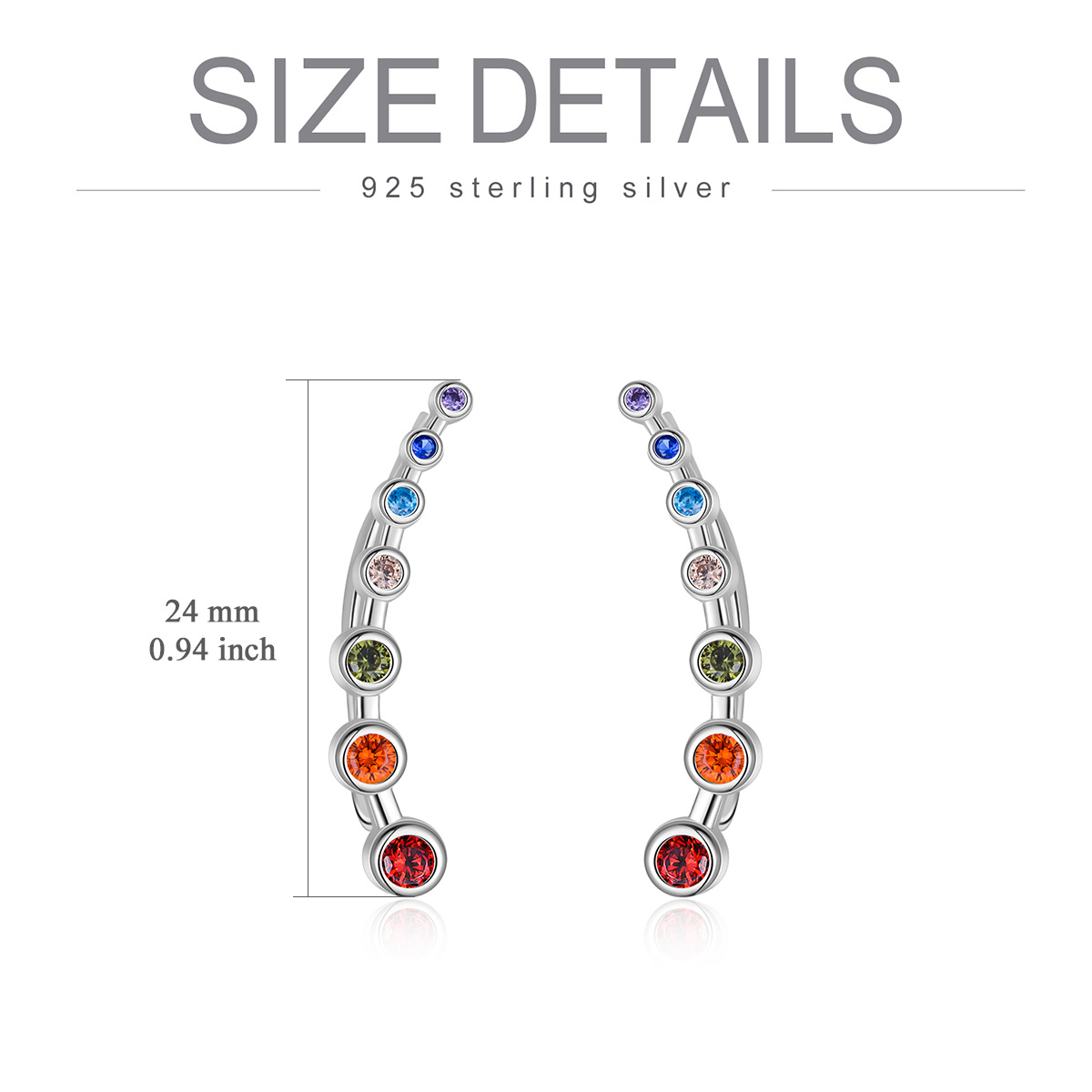 Sterling Silber kreisförmig Cubic Zirkonia Chakras Climber Ohrringe-5