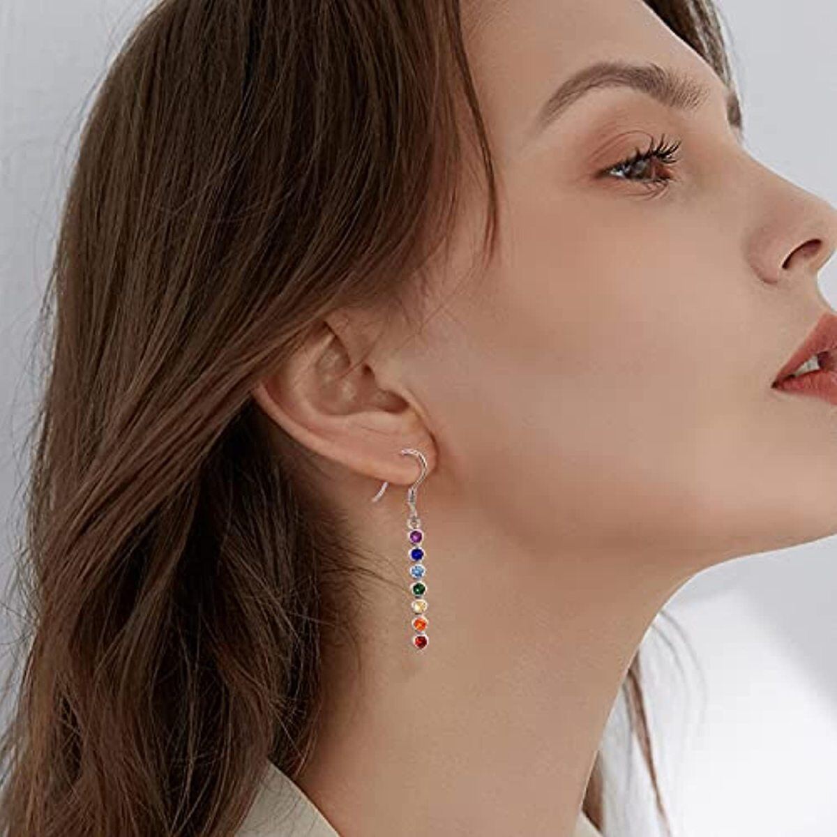 Orecchini pendenti con chakra in argento sterling a forma circolare con zirconi cubici-3