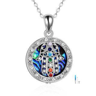 Sterling Silver Circular Shaped Chakras & Hamsa Hand Pendant Necklace with Engraved Word-47