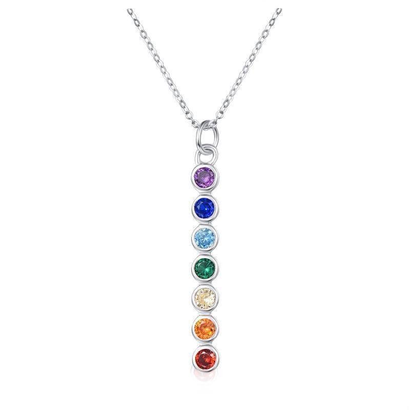 Sterling zilveren ronde vormige cubic zirconia chakra's hanger ketting-1